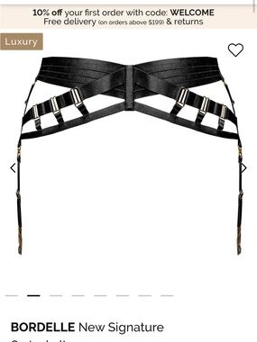 Bordelle Black Strappy Suspenders with Gold Accents Garter Clips